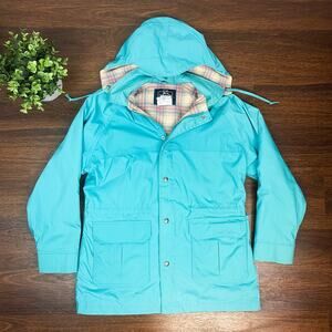 Vintage 80's Woolrich Blue Plaid Lined Winter Parka Field Jacket Hooded Medium